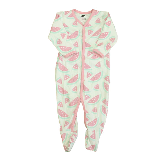 Monica + Andy Girls White | Pink Watermelon 1-piece footed Pajamas Size: 6-9 Months