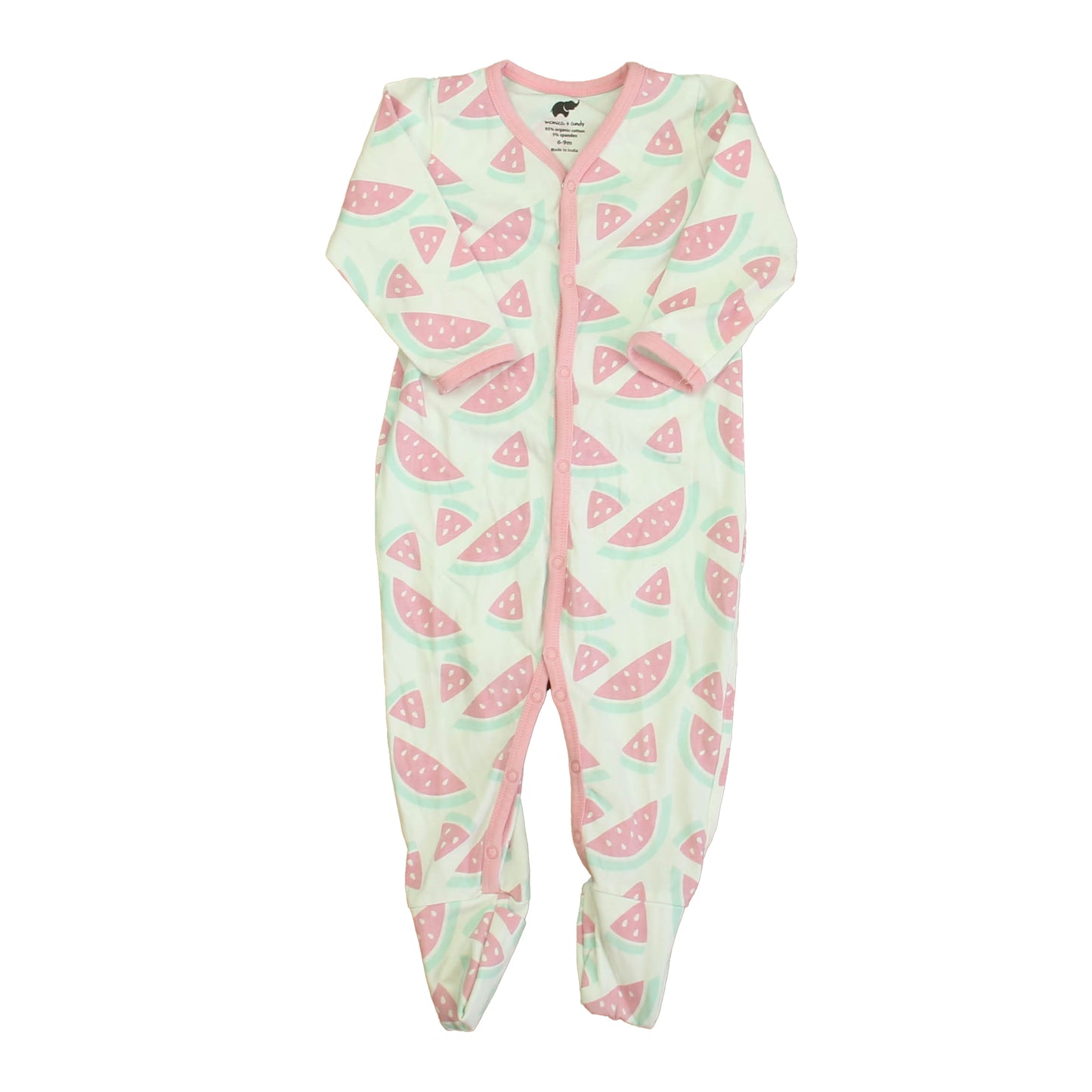 Monica + Andy Girls White | Pink Watermelon 1-piece footed Pajamas Size: 6-9 Months