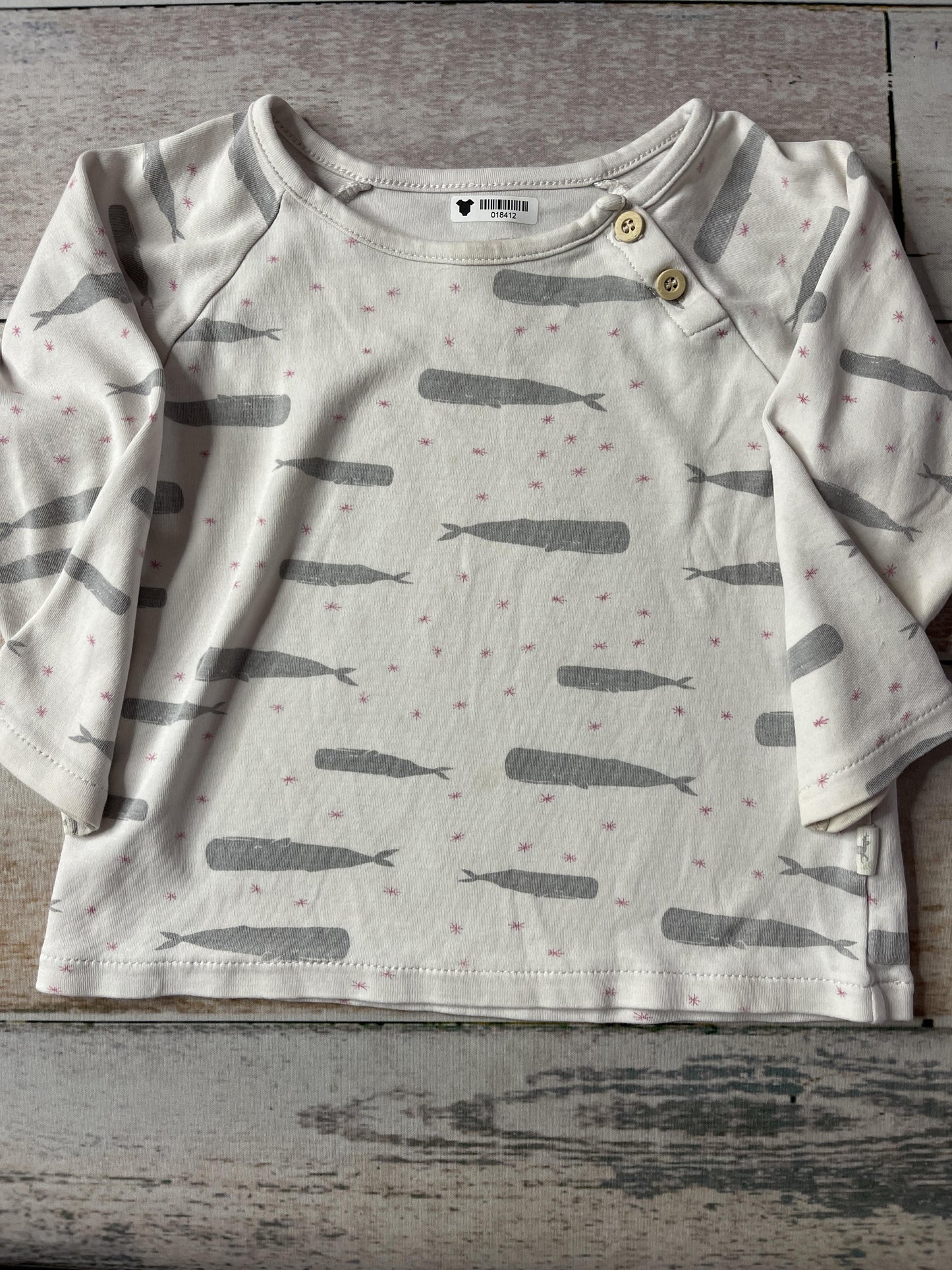 Red Caribou Girls White | pink | whales Long Sleeve Shirt Size: 18-24 months White | pink | whales
