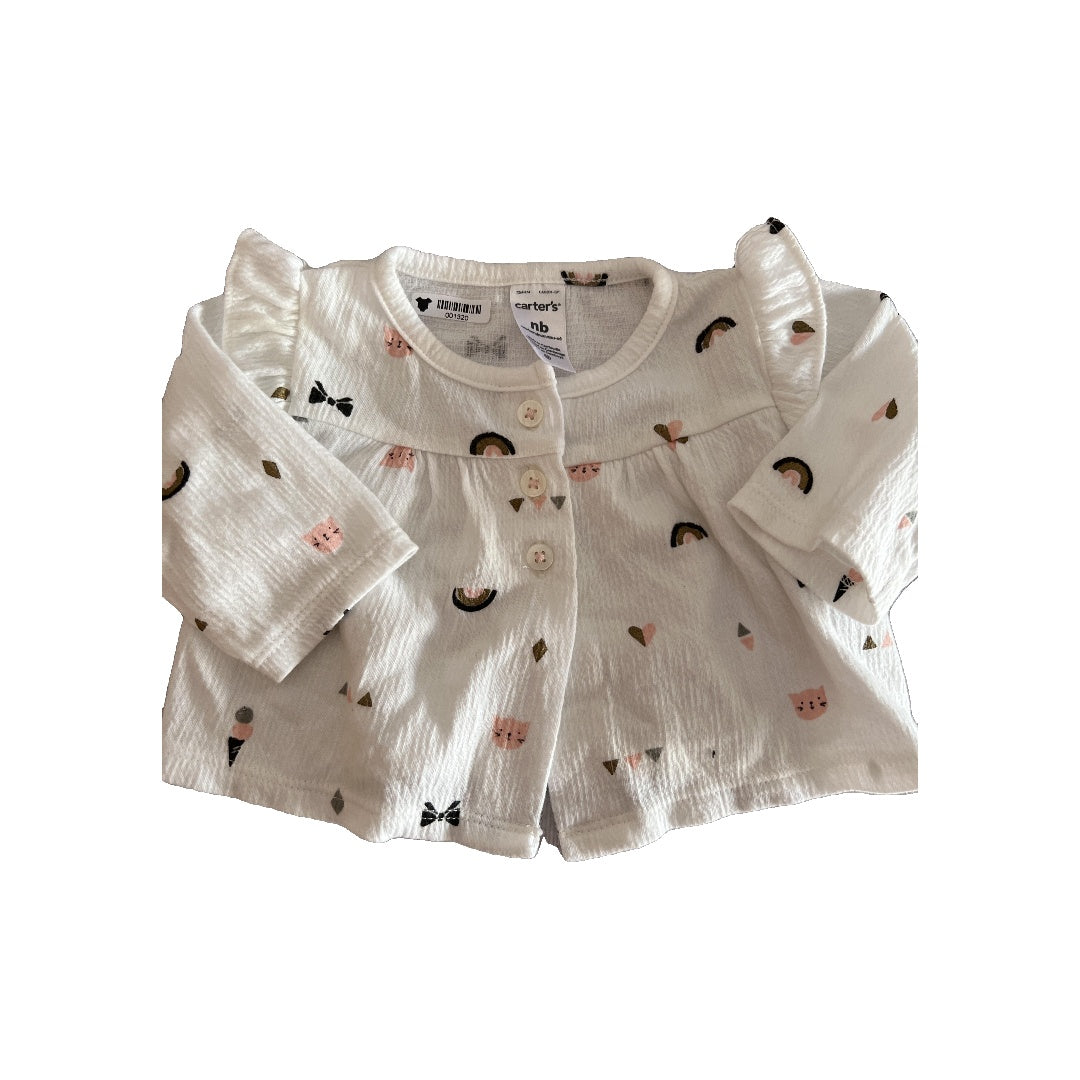 Carters Girls White | pink Long Sleeve Shirt Size: Newborn White | pink