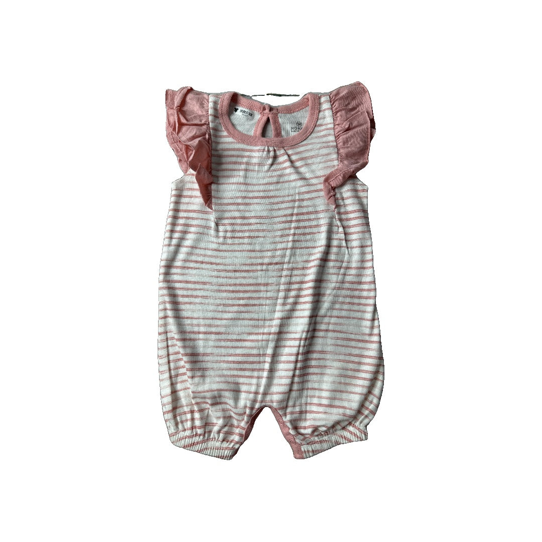 Honest Co Girls White | pink Romper Size: 3-6 months White | pink