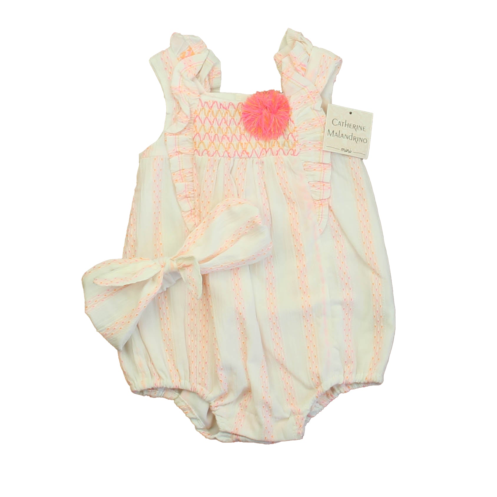 Catherine Malandrino Girls White | Pink Dress Size: 6-9 Months White | Pink