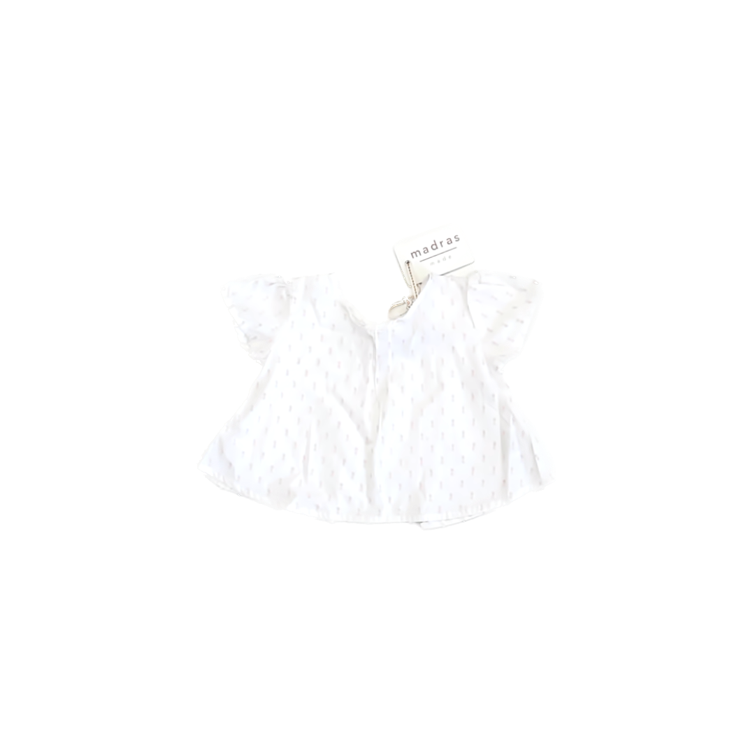 Madras Girls White | Pink Short Sleeve Shirt Size: 6-12 Months White | Pink