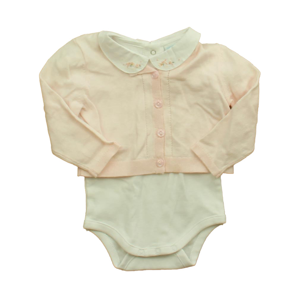 Edgehill Collection Girls White | Pink Cardigan Size: 6-9 Months
