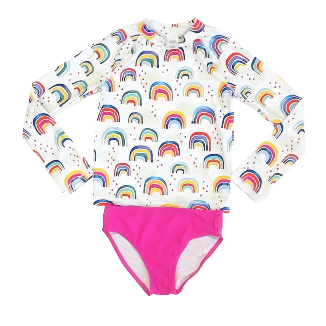 Harper Canyon Girls White Pink 2-piece Swimsuit Size: 7 Years White Pink