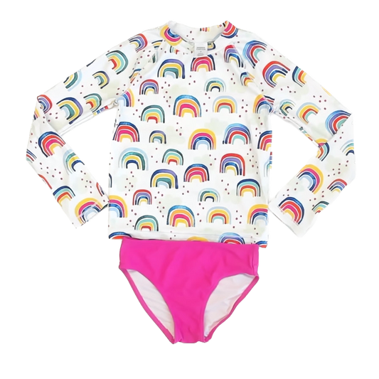 Harper Canyon Girls White Pink 2-piece Swimsuit Size: 7 Years White Pink