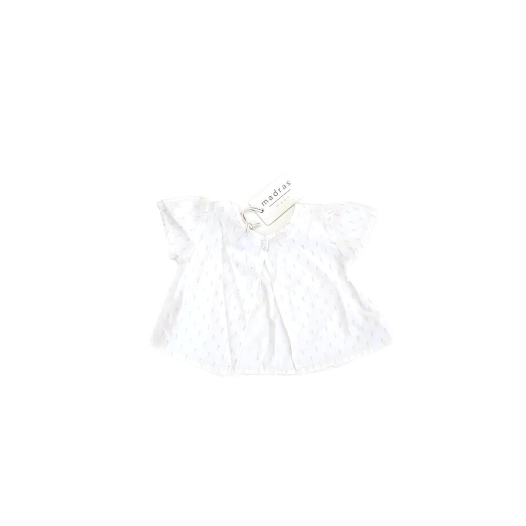 Madras Girls White | Pink Short Sleeve Shirt Size: 6-12 Months White | Pink