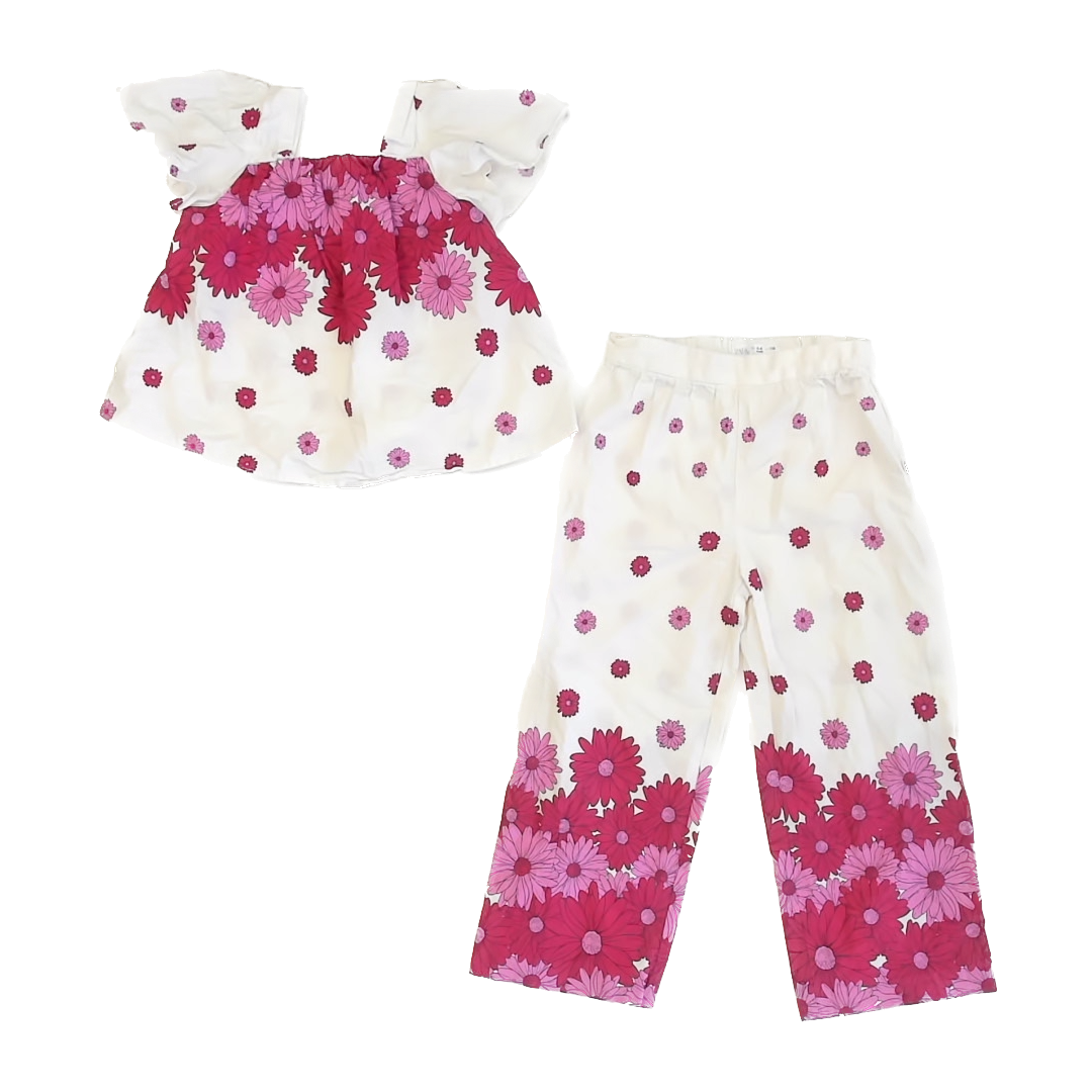 Zara Girls White | Pink Apparel Sets Size: 5-6 Years White | Pink