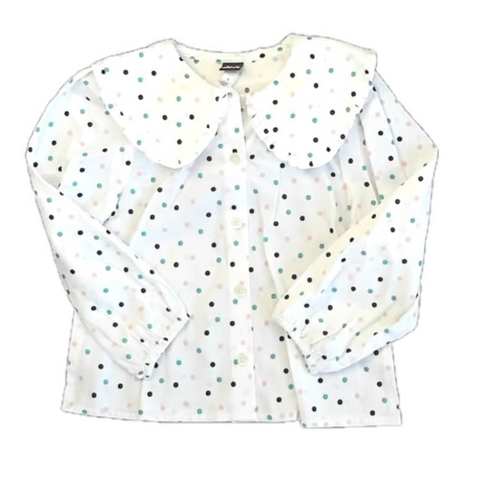 Tea Collection Girls White Poka Dots Blouse Size: 5T White Poka Dots