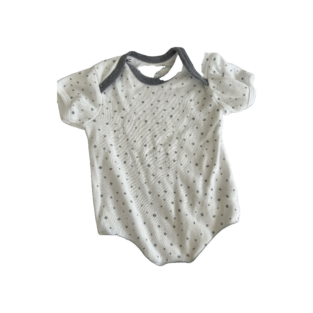 Emily and Oliver Boys White | polka dot | Grey Onesie Size: 0-3 months White | polka dot | Grey