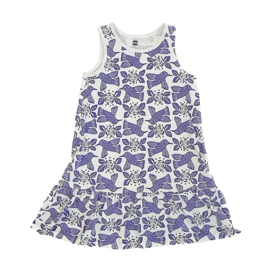 Tea Collection Girls White | Purple Birds Dress Size: 7 Years White | Purple Birds