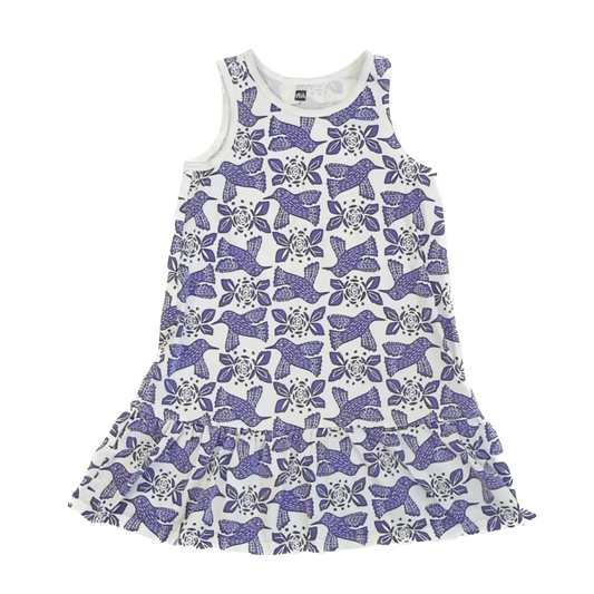 Tea Collection Girls White | Purple Birds Dress Size: 7 Years White | Purple Birds