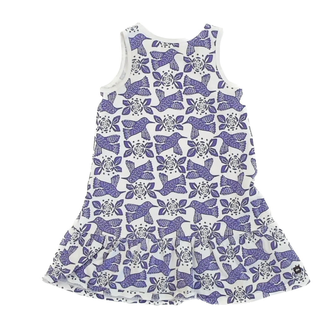 Tea Collection Girls White | Purple Birds Dress Size: 7 Years White | Purple Birds