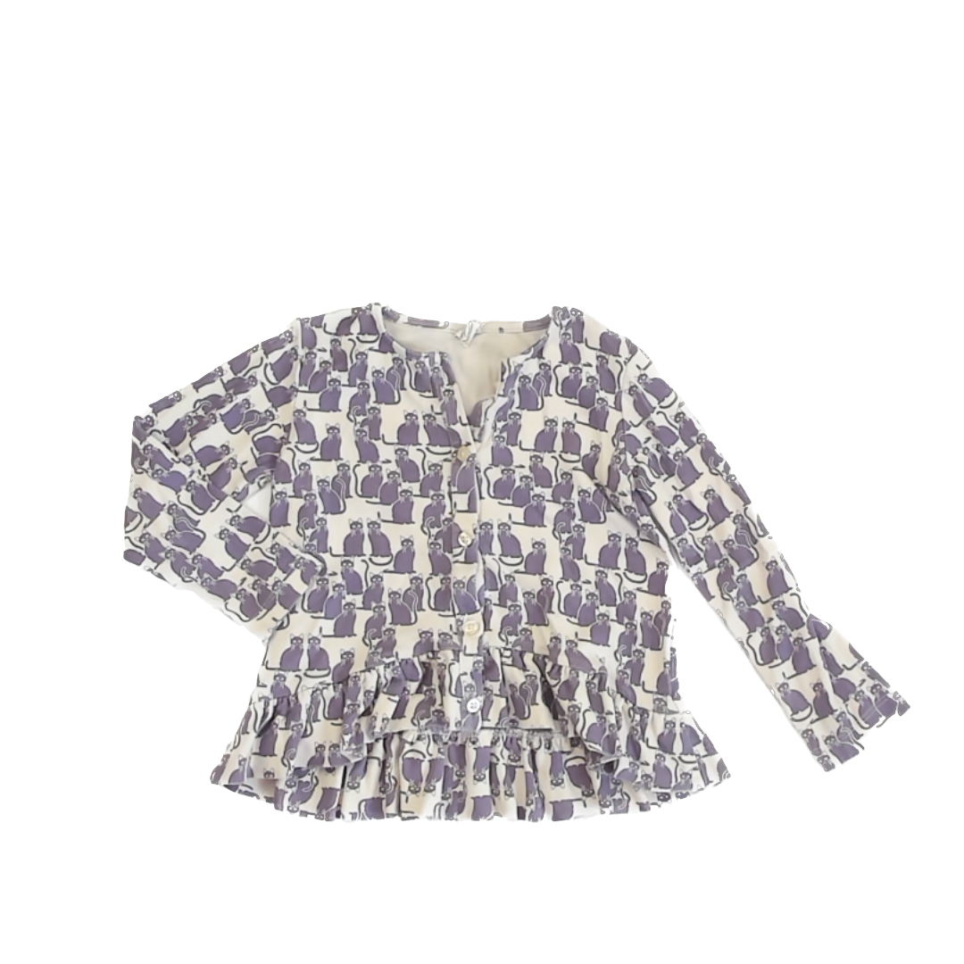 Kate Quinn Girls White | Purple Cats Long Sleeve Shirt Size: 6 Years White | Purple Cats