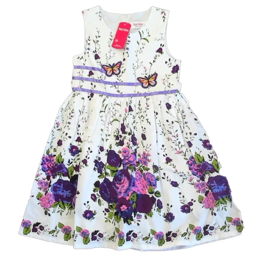Sunny Fashion Girls White | Purple Floral Dress Size: 7-8 Years White | Purple Floral