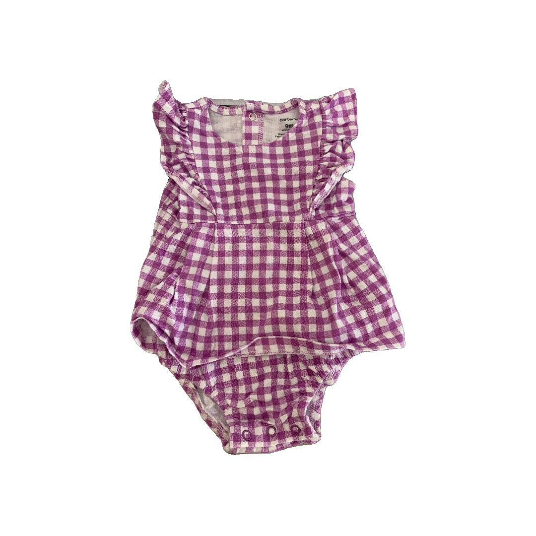 Carters Girls White | purple | Lavender | Check Romper Size: 9 months White | purple | Lavender | Check