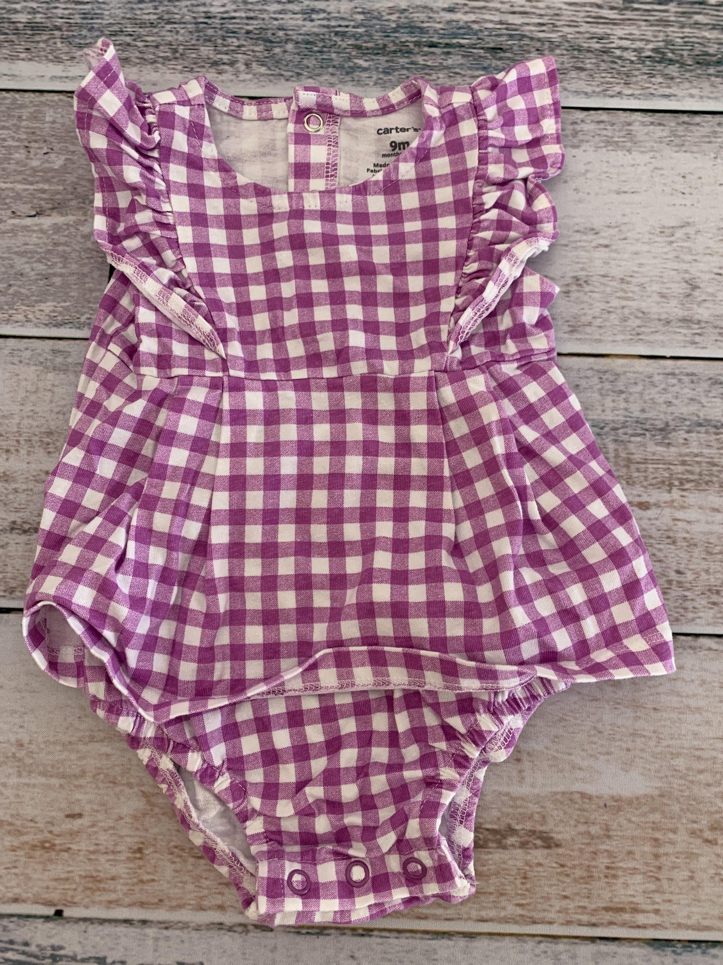 Carters Girls White | purple | Lavender | Check Romper Size: 9 months White | purple | Lavender | Check