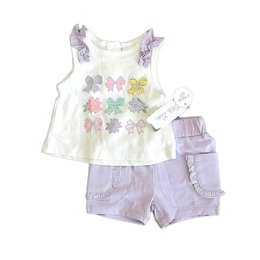 Little Lass Girls White | Purple Apparel Sets Size: 0-3 Months White | Purple