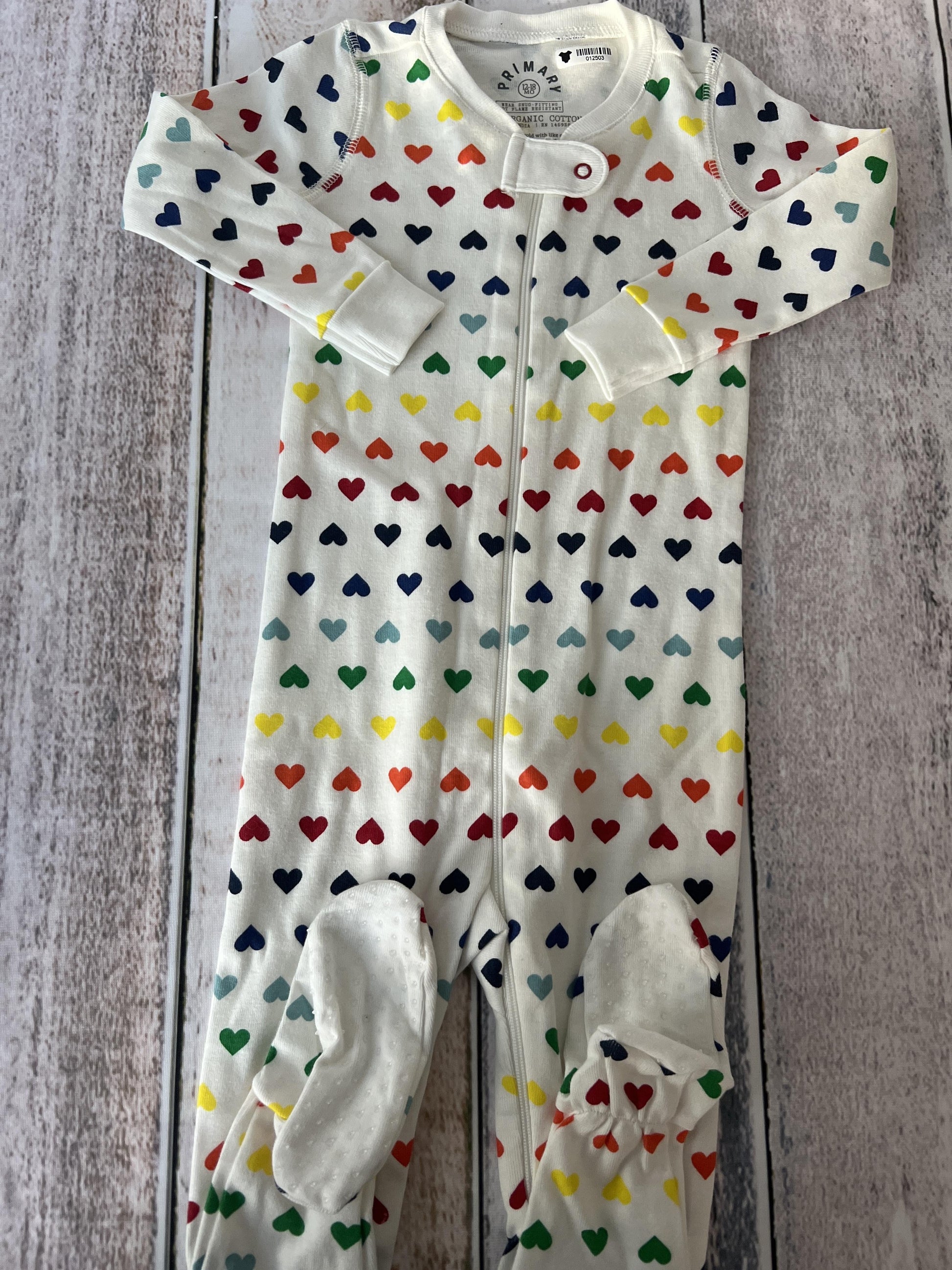 Primary Girls White | Rainbow | Hearts Pajamas Size: 12-18 months White | Rainbow | Hearts