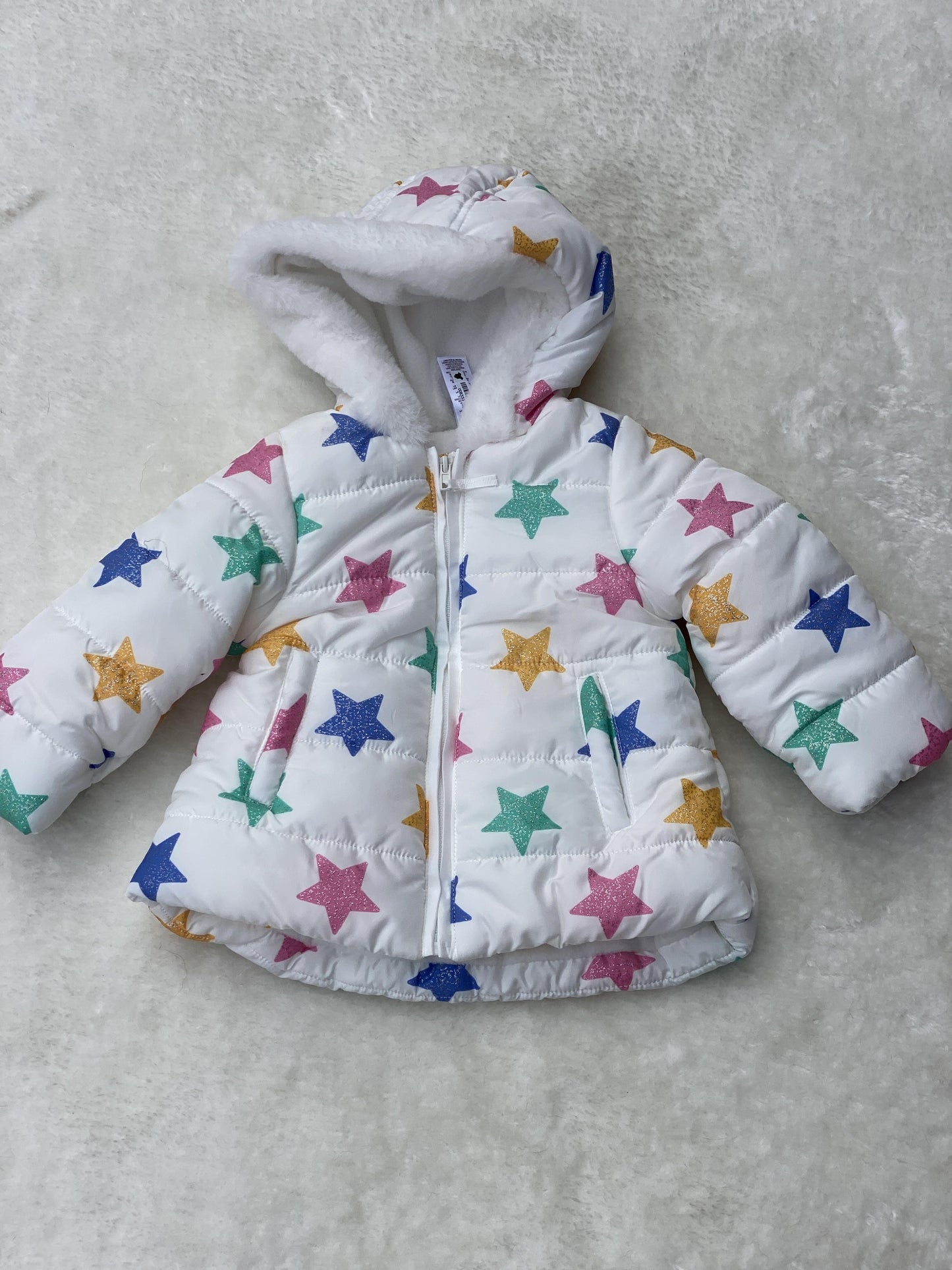 Little Me Girls White | Rainbow | Stars Jacket Size: 12 months White | Rainbow | Stars