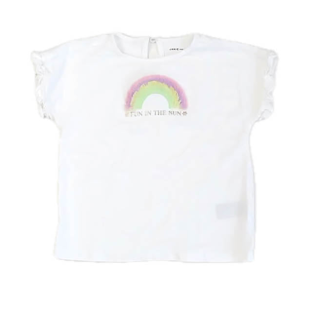 Janie and Jack Girls White Rainbow T-Shirt Size: 3T White Rainbow