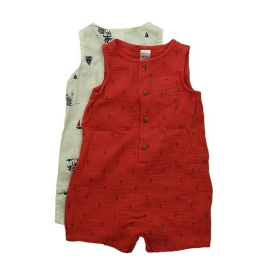 Carter's Boys White | Red Anchors Romper Size: 12 Months