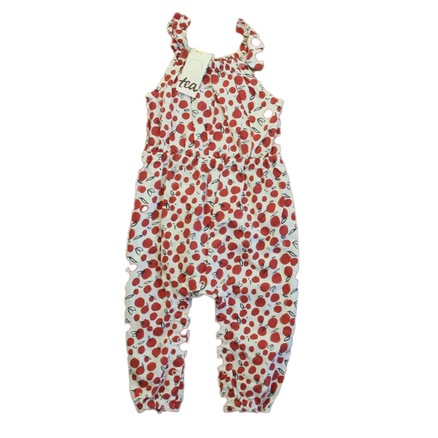 Tea Girls White | Red Apples Romper Size: 12-18 Months