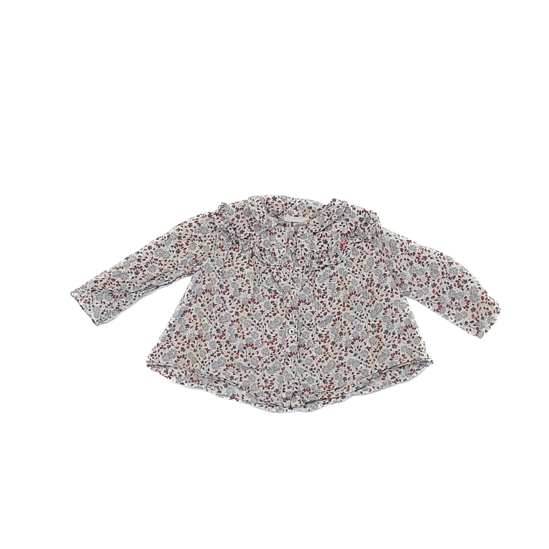 Boutchou Girls White | Red & Blue Floral Long Sleeve Shirt Size: 18 Months White | Red & Blue Floral