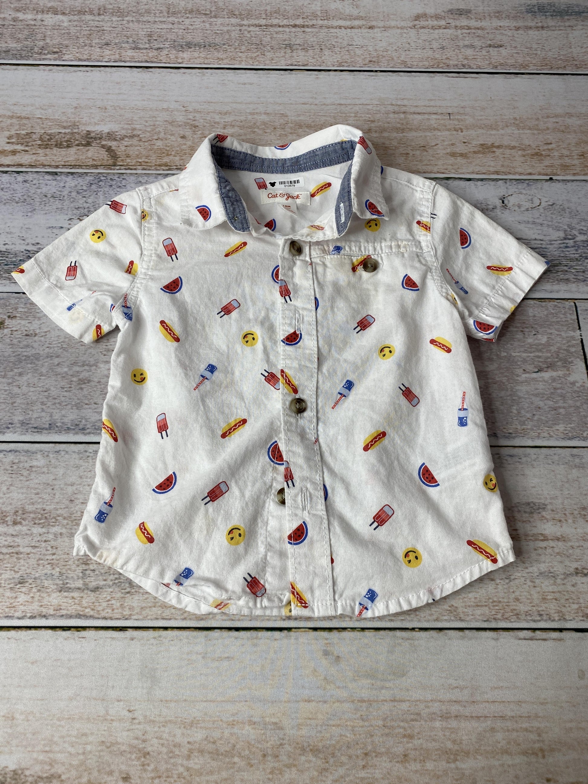 Cat & Jack Boys White | Red | Blue Button Down Short Sleeve Size: 18 months White | Red | Blue