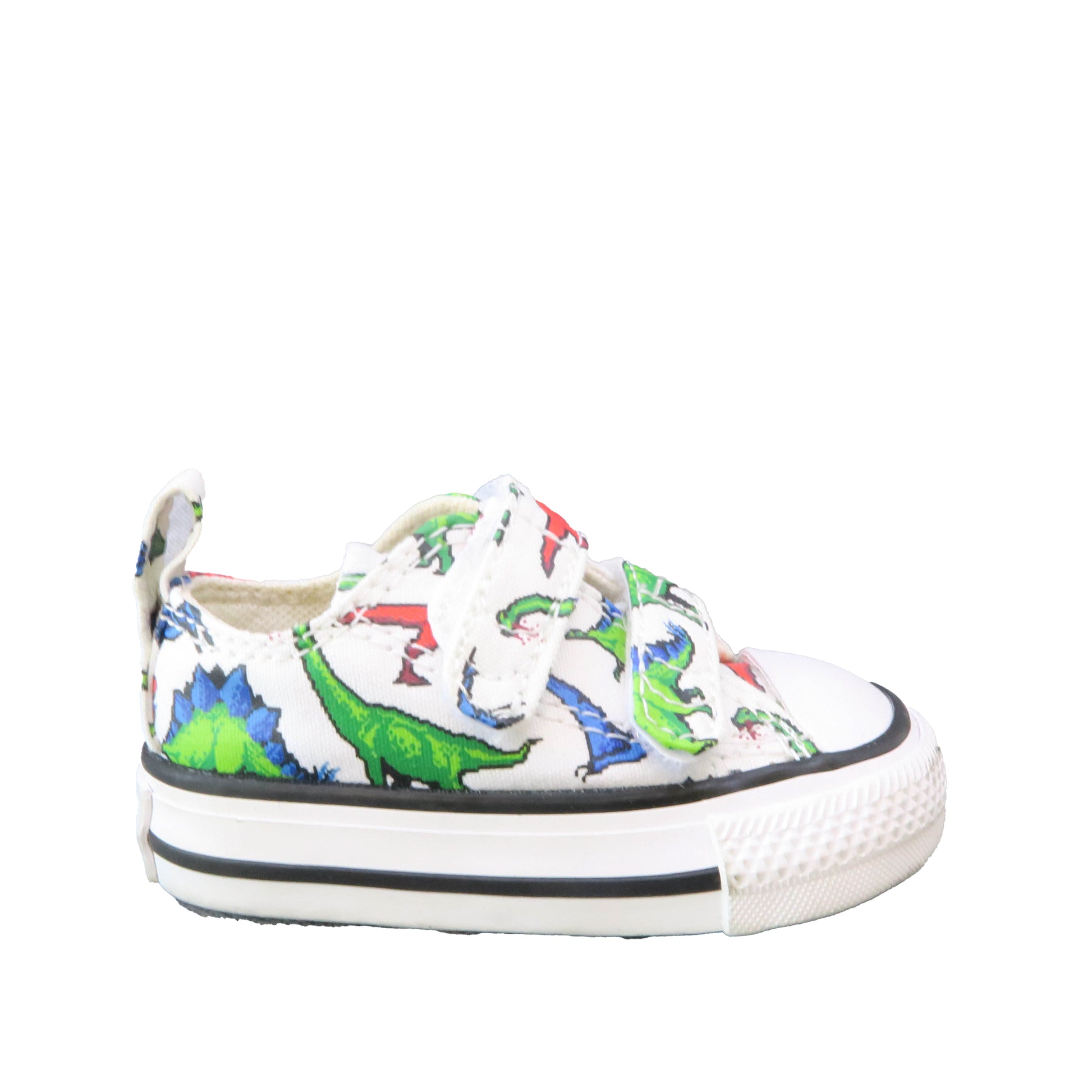 Converse Boys White | Red | Green Dinosaurs Sneakers Size: 2 Infant White | Red | Green Dinosaurs