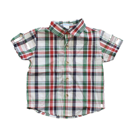 Janie and Jack Boys White | Red | Green | Plaid Button Down Short Sleeve Size: 3-6 Months White | Red | Green | Plaid