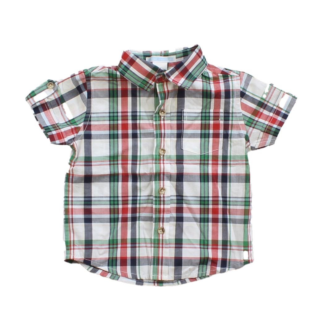 Janie and Jack Boys White | Red | Green | Plaid Button Down Short Sleeve Size: 3-6 Months White | Red | Green | Plaid