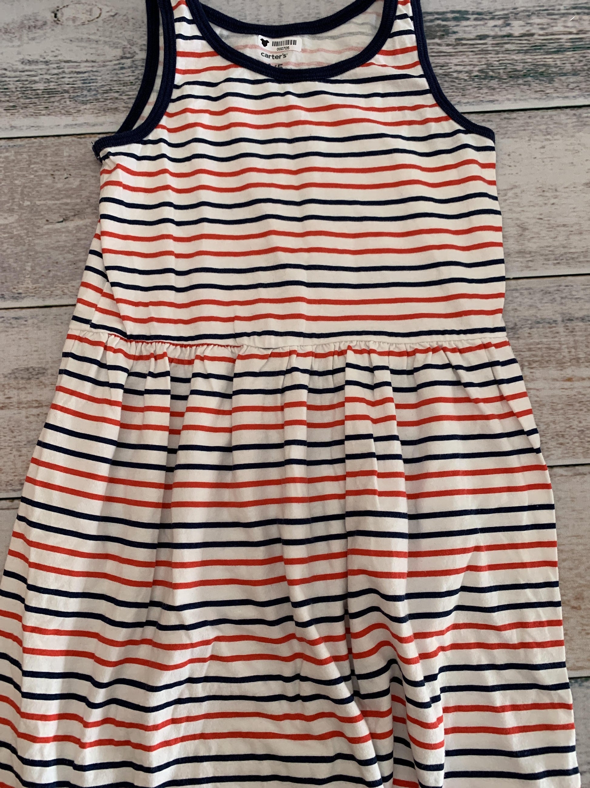 Carters Girls White | Red | Navy Blue | Striped Dress Size: 4T White | Red | Navy Blue | Striped