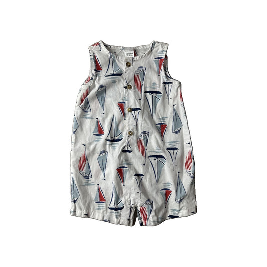 Carters Boys White | Red | Navy Blue Romper Size: 6 months White | Red | Navy Blue