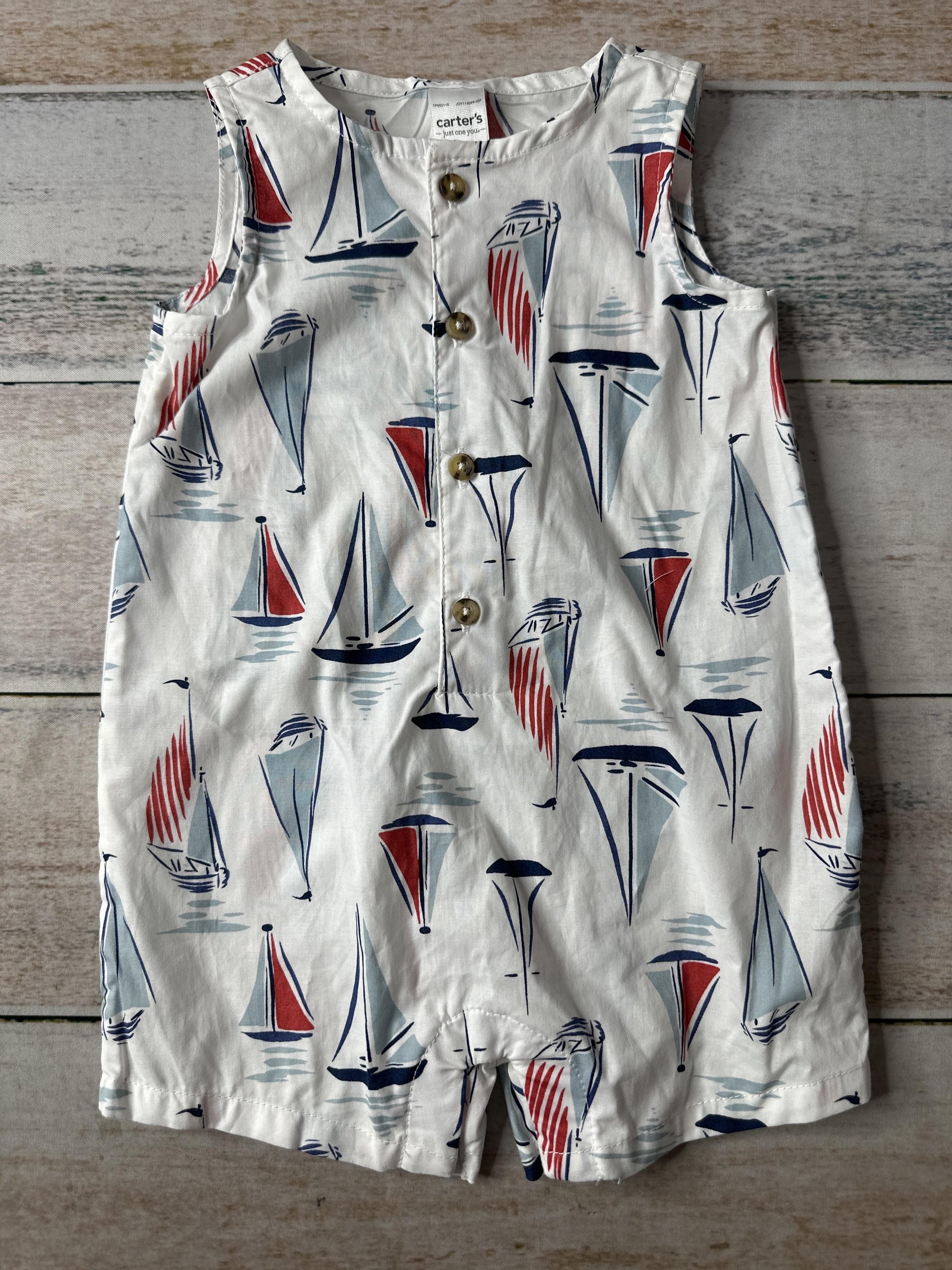 Carters Boys White | Red | Navy Blue Romper Size: 6 months White | Red | Navy Blue