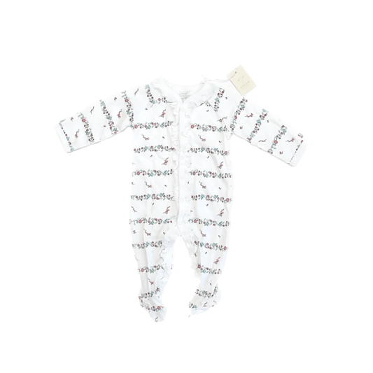 Livly Girls White | Red Roses 1-piece footed Pajamas Size: 1-3 Months White | Red Roses