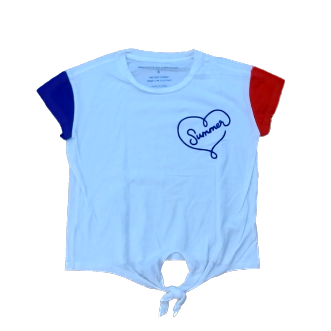 Rockets Of Awesome Girls White Red Sleeves| Blue Writing Short Sleeve Shirt Size: 6 Years White Red Sleeves| Blue Writing
