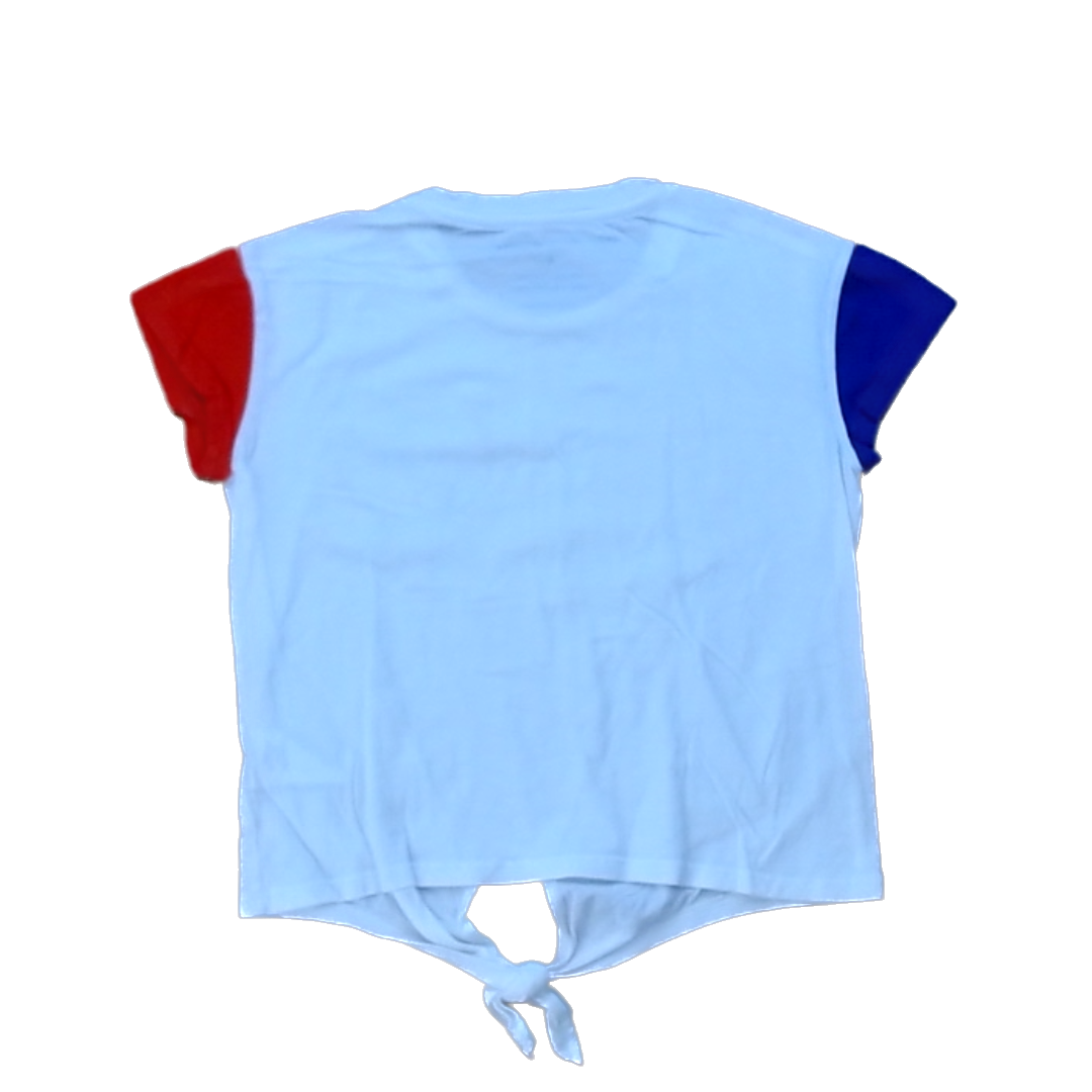 Rockets Of Awesome Girls White Red Sleeves| Blue Writing Short Sleeve Shirt Size: 6 Years White Red Sleeves| Blue Writing