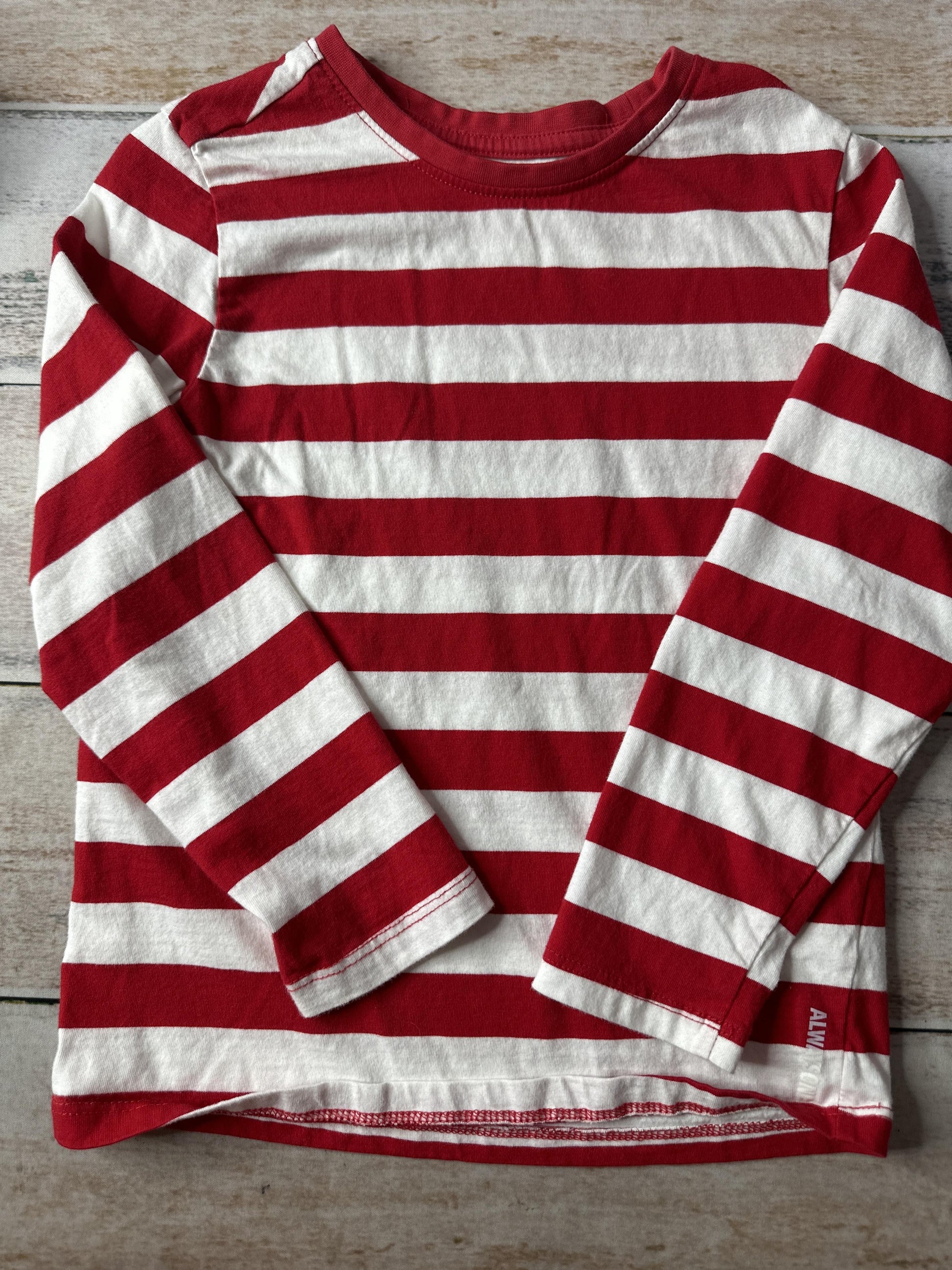 Alwaysone Boys White | Red | Stripe Long Sleeve T-Shirt Size: 3-4 Years White | Red | Stripe