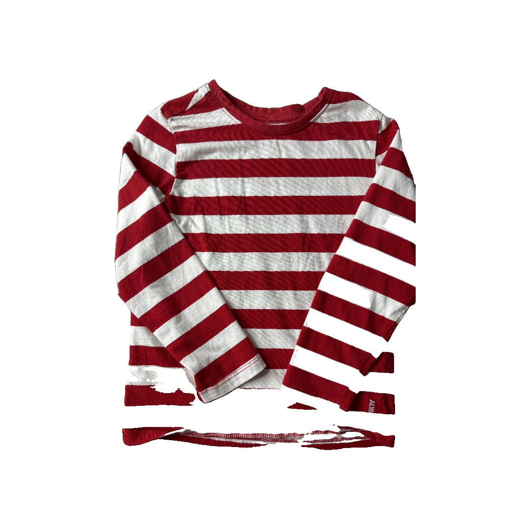 Alwaysone Boys White | Red | Stripe Long Sleeve T-Shirt Size: 3-4 Years White | Red | Stripe