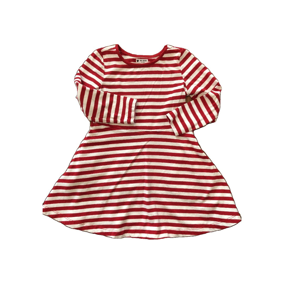 Primary Girls White | Red | Striped Dress Size: 3T White | Red | Striped