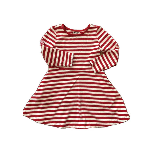 Primary Girls White | Red | Striped Dress Size: 3T White | Red | Striped