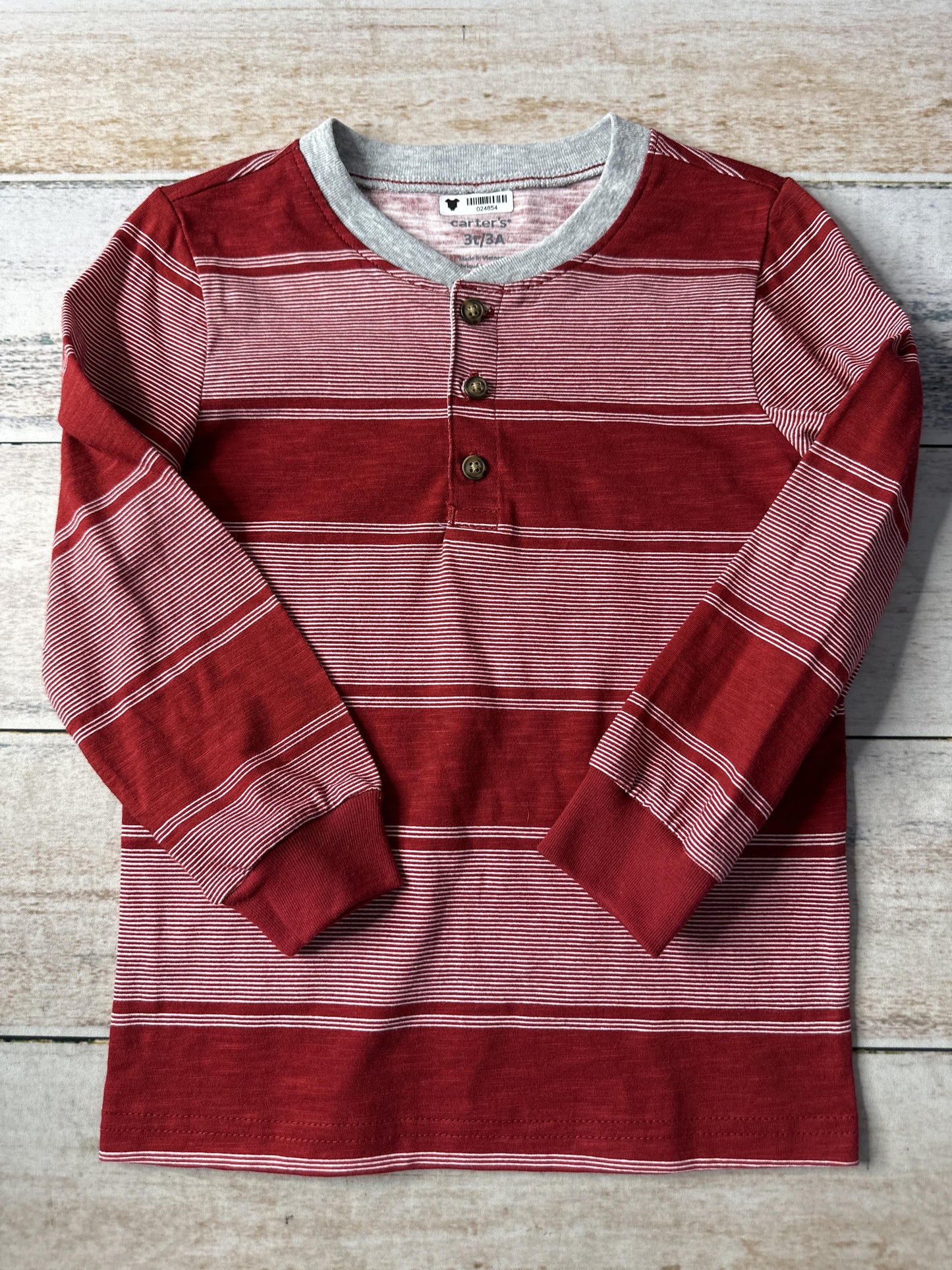 Carters Unisex White | Red | Striped Long Sleeve T-Shirt Size: 3T White | Red | Striped