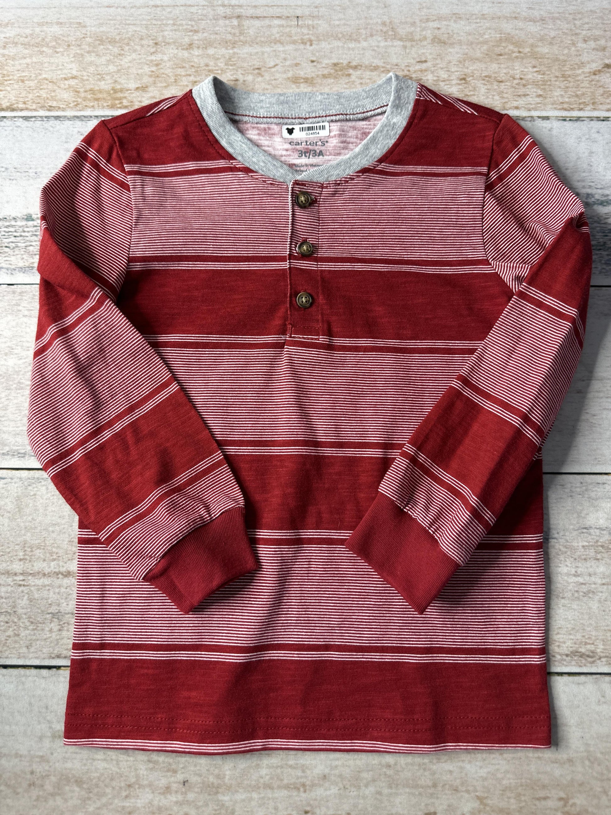 Carters Unisex White | Red | Striped Long Sleeve T-Shirt Size: 3T White | Red | Striped
