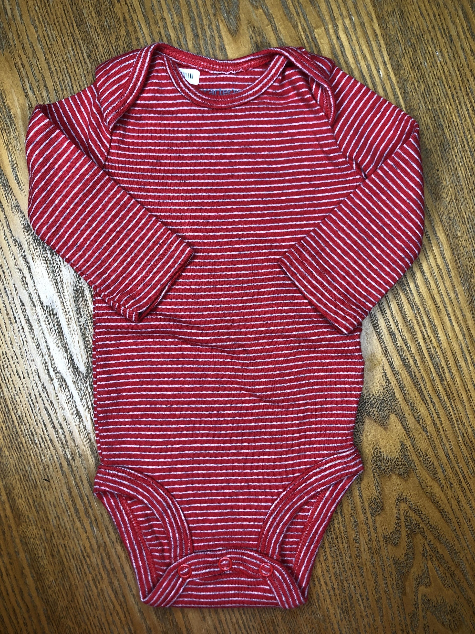 Carters Unisex White | Red | Striped Onesie Size: 3 months White | Red | Striped