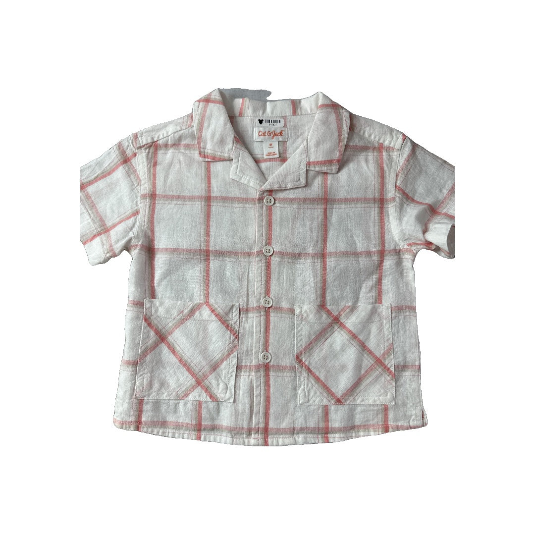 Cat & Jack Unisex White | Red Button Down Short Sleeve Size: 2T White | Red