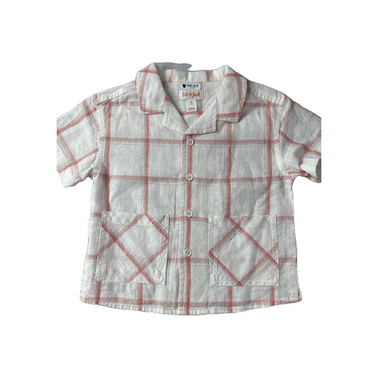 Cat & Jack Unisex White | Red Button Down Short Sleeve Size: 2T White | Red