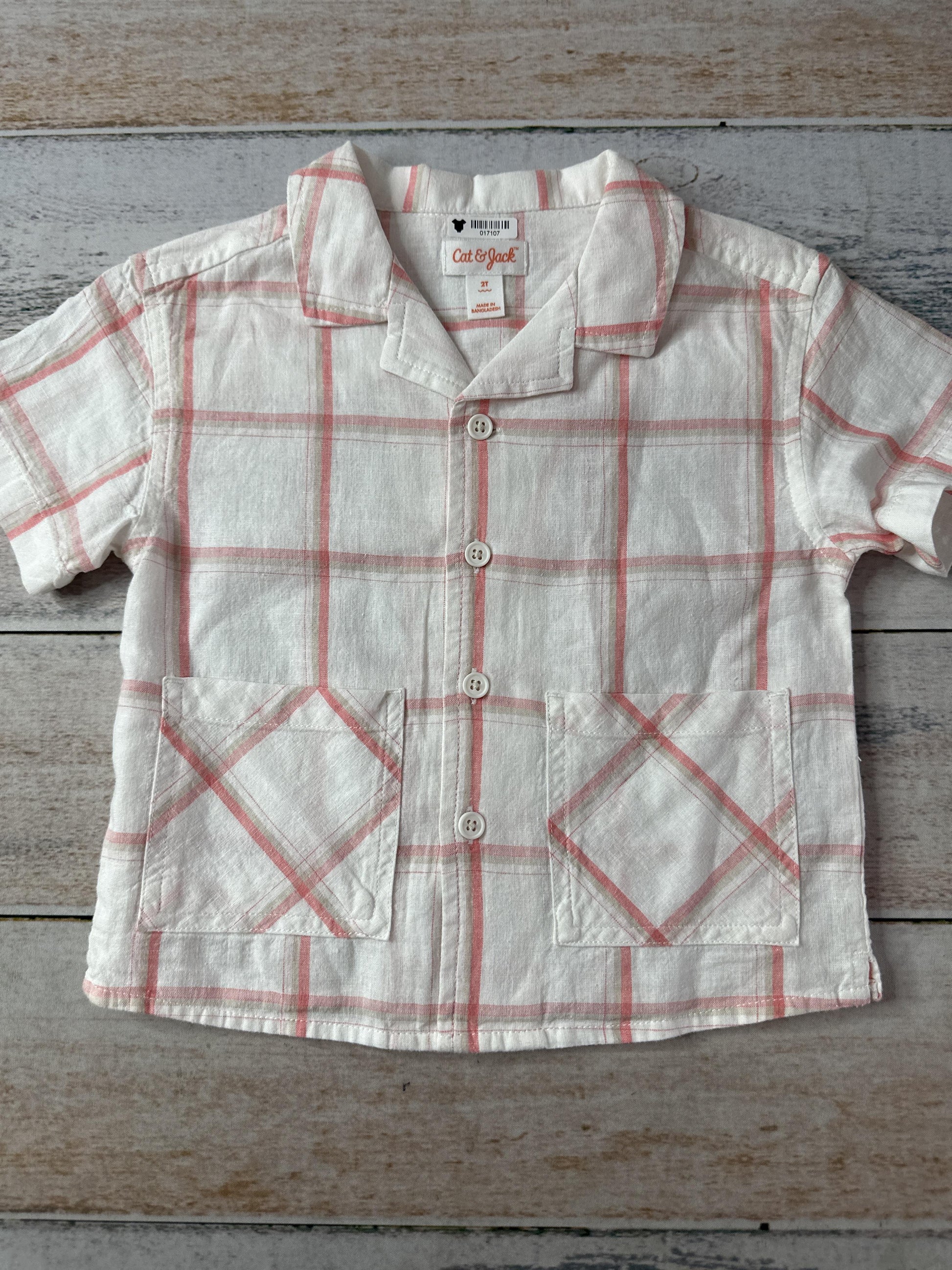 Cat & Jack Unisex White | Red Button Down Short Sleeve Size: 2T White | Red