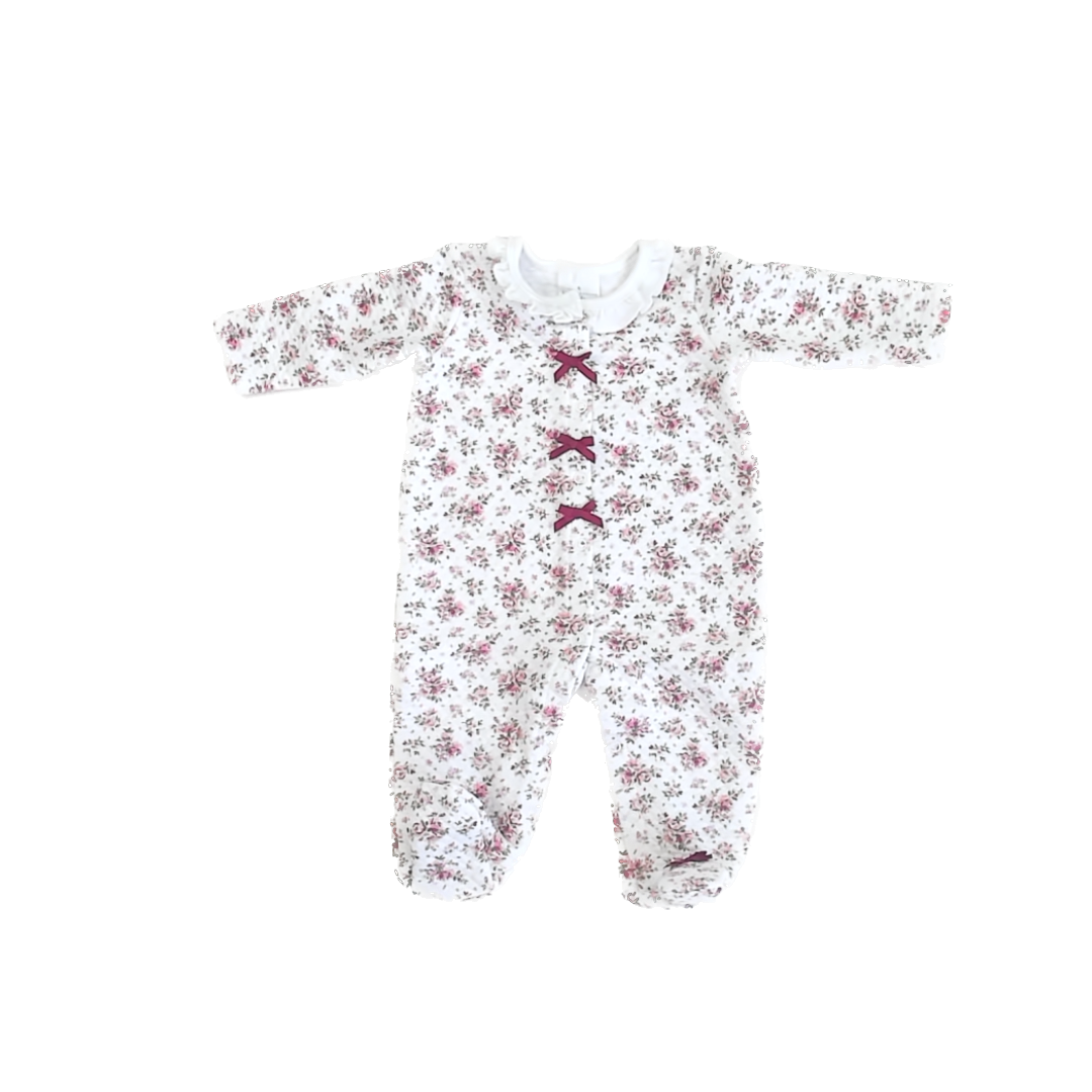 Laura Ashley Girls White Roses 1-piece footed Pajamas Size: 3-6 Months White Roses