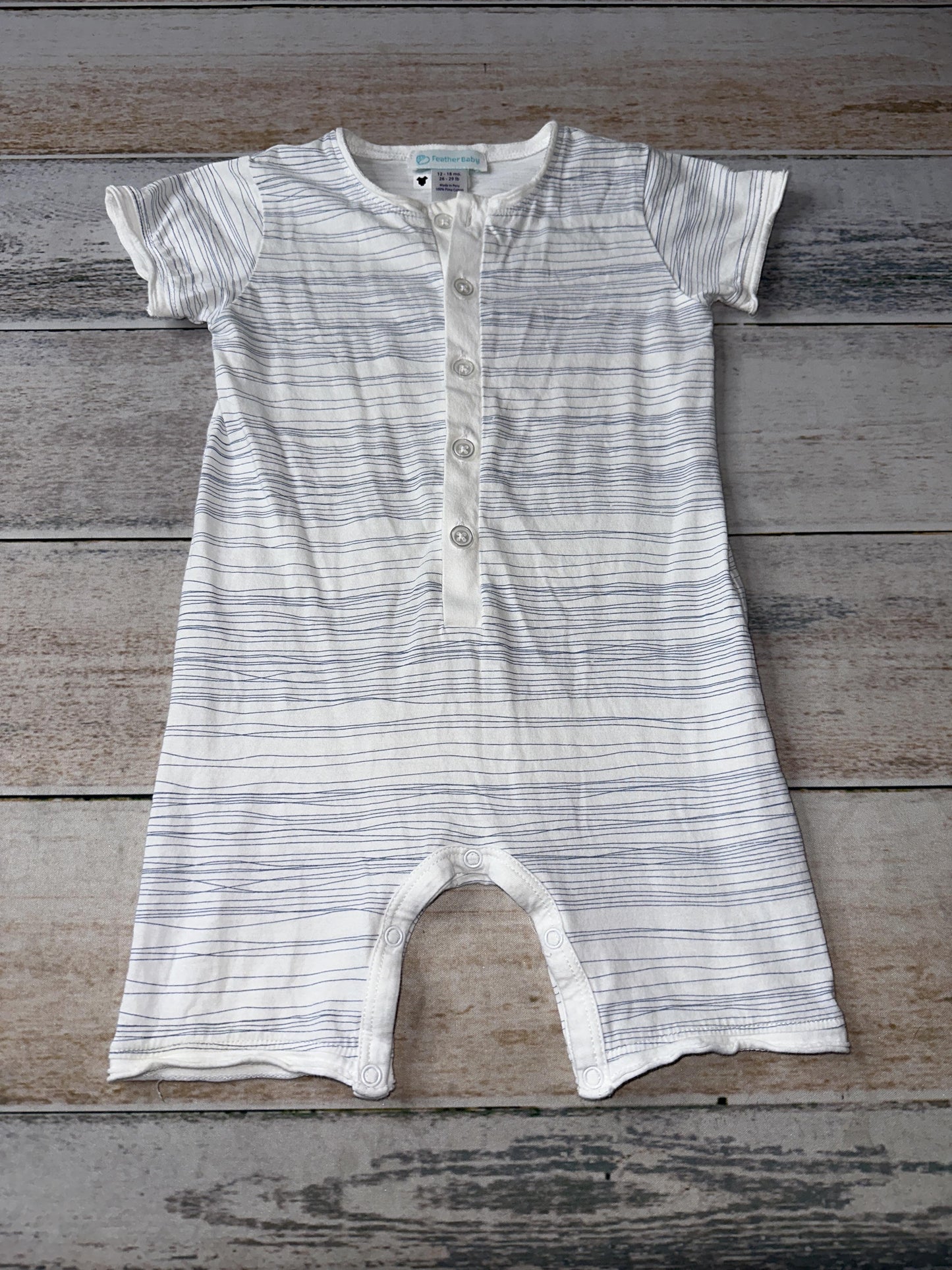 Feather Baby Boys White | Royal Blue | stripped Romper Size: 12-18 months White | Royal Blue | stripped